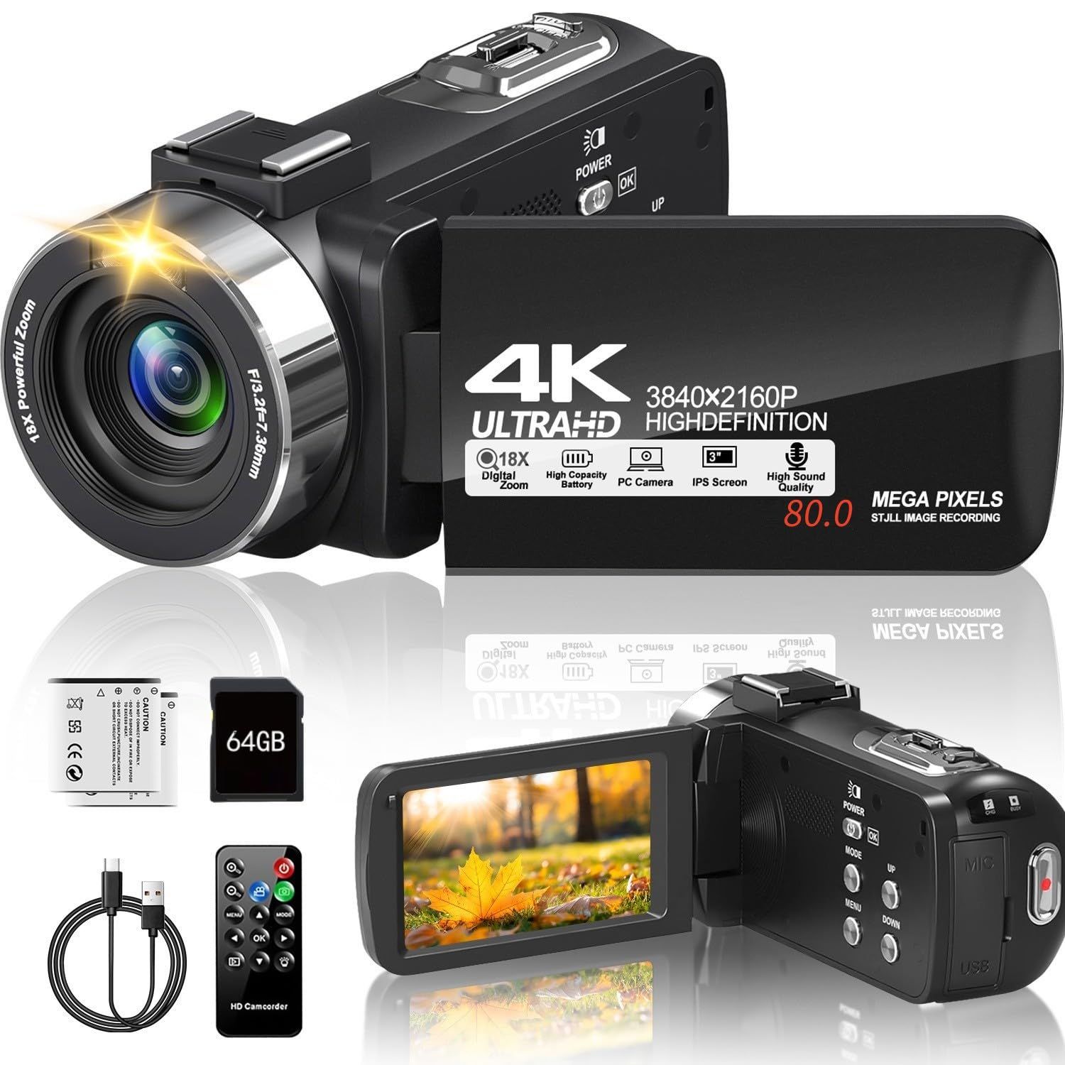 ビデオカメラ4K動画8000万画像数YouTubeカメラ ウェブカメラ 18倍