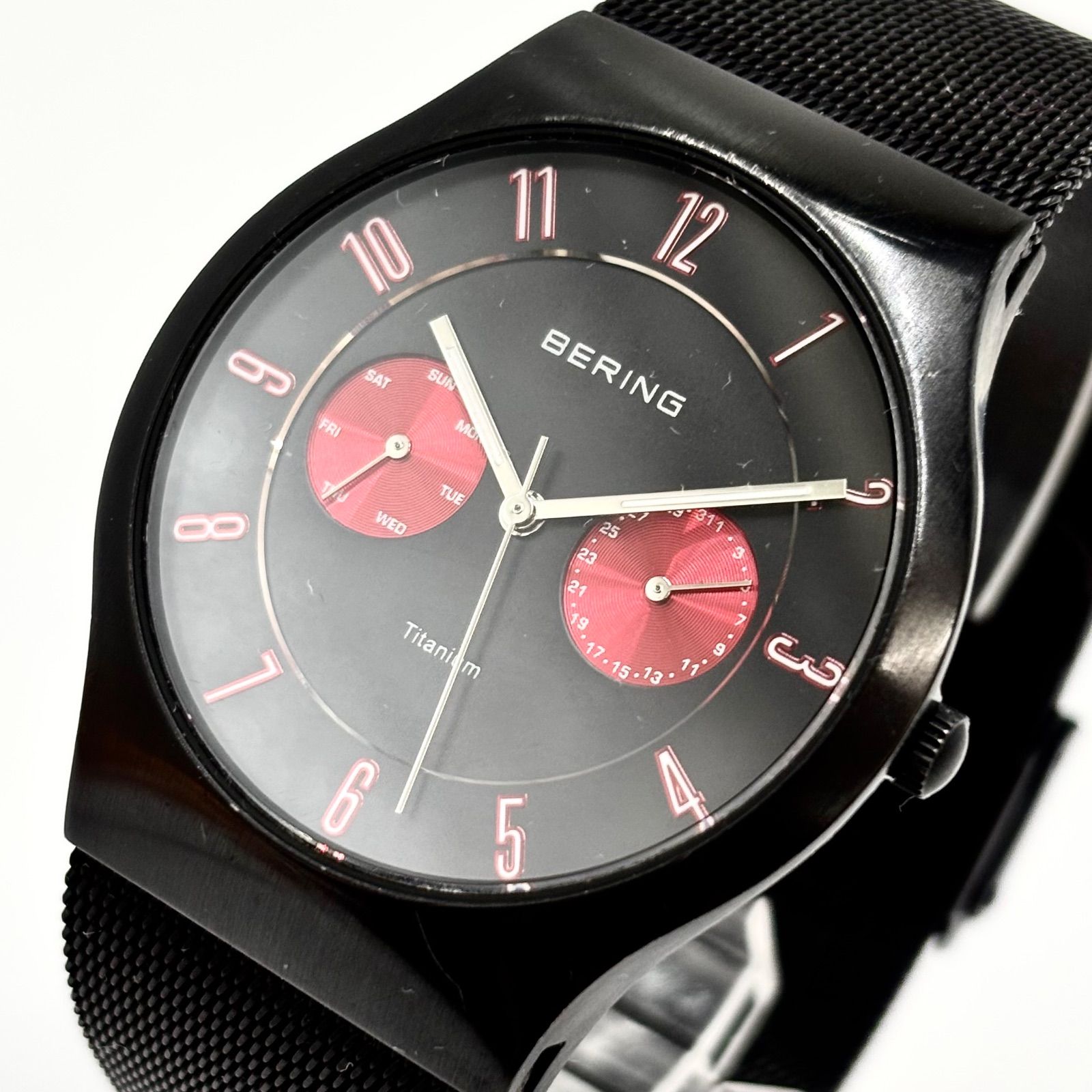 稼動/美品】BERING ベーリング ブラック文字盤 クォーツ メッシュ 