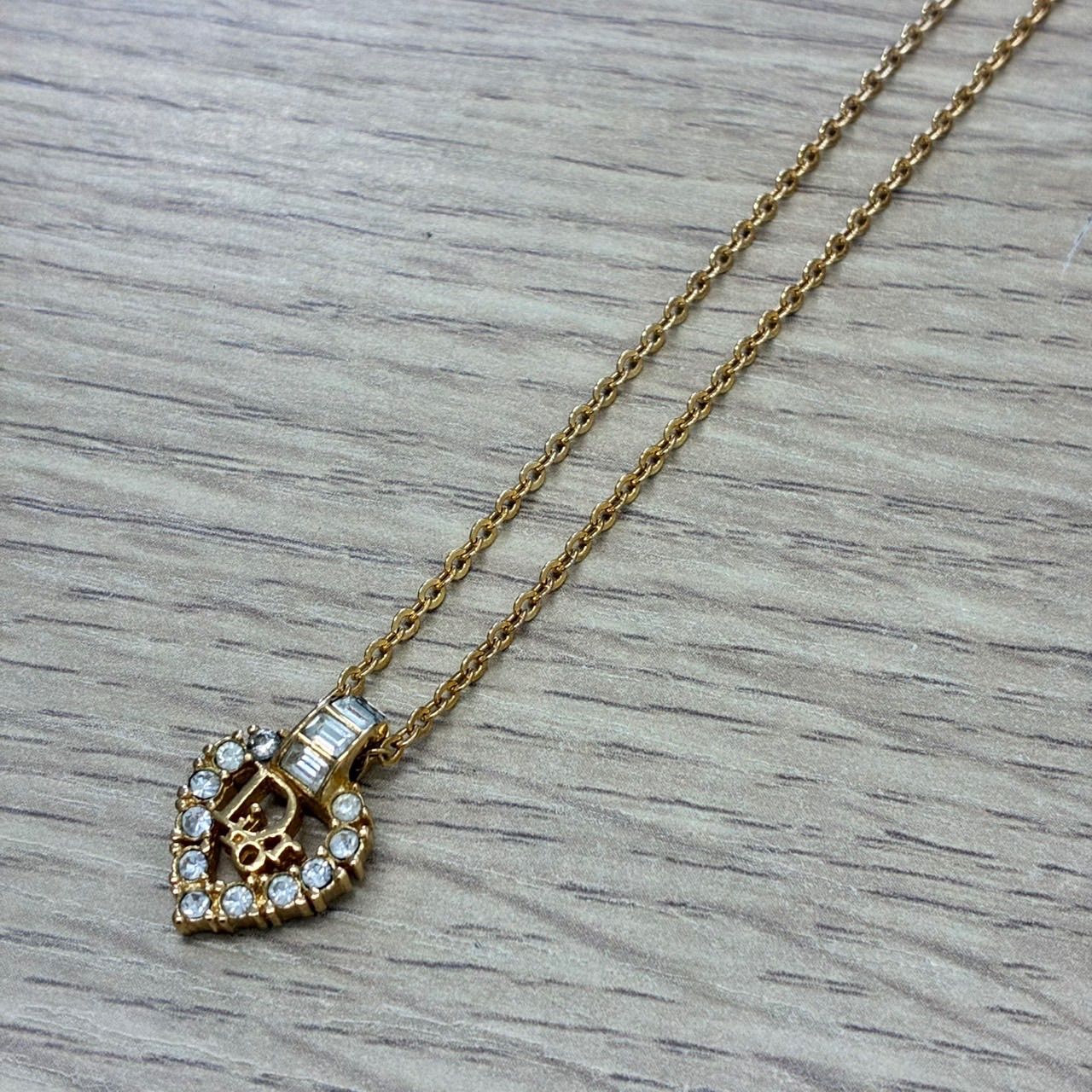 Y0427]Christian Dior クリスチャンディオール ハート ラインストーン