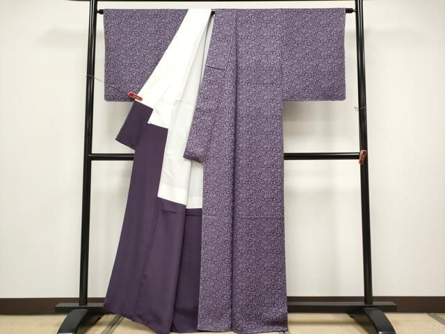 平和屋着物●極上　小紋　更紗唐草文　深紫色地　逸品　未使用　CYAA5001s6 平和屋着物○極上 小紋 更紗唐草文 深紫色地 逸品 未使用 CYAA5001s6