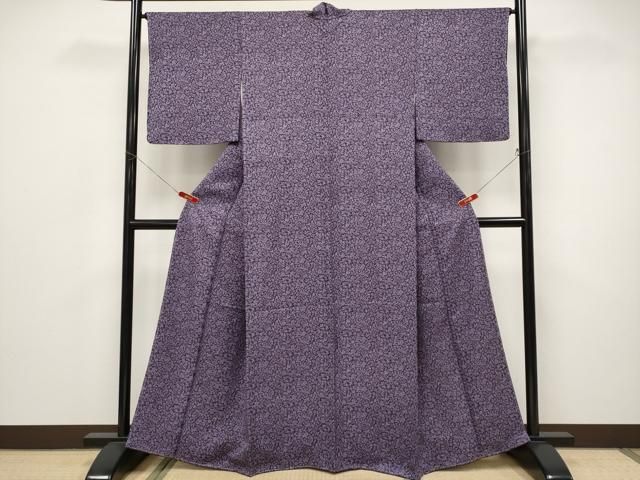 平和屋着物●極上　小紋　更紗唐草文　深紫色地　逸品　未使用　CYAA5001s6 平和屋着物○極上 小紋 更紗唐草文 深紫色地 逸品 未使用 CYAA5001s6