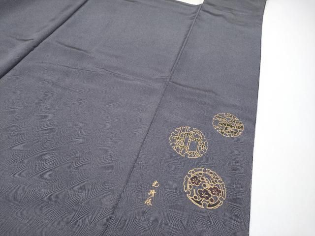 平和屋着物●極上　伝統工芸師　服部光擴　江戸小紋　角通し　黒地　逸品　CYAA5004s6 平和屋着物○極上 伝統工芸師 服部光擴 江戸小紋 角通し 黒地 逸品