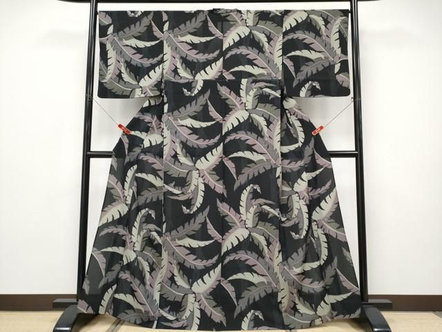 平和屋着物＊極上　夏物　撫松庵　小紋・浴衣兼用　セオアルファ　枝葉文　黒地　松坂屋扱い　洗える着物　逸品　CYAA5018s6 平和屋着物□極上 夏物 撫松庵 小紋・浴衣兼用 セオアルファ 枝花文 赤