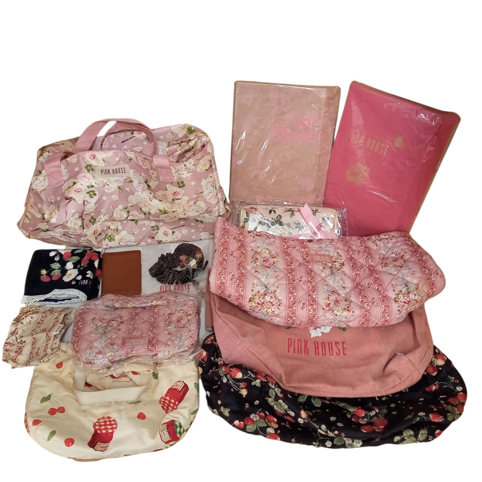 X04090 バッグやポーチ(布小物)のセット PINK HOUSE 薔薇柄 ピンク