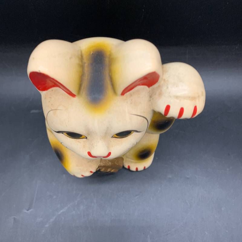 O475 招き猫 貯金箱 置物 昭和レトロJapan Vintage 招き猫 貯金箱