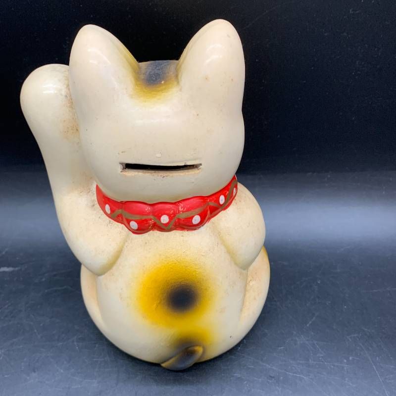 O475 招き猫 貯金箱 置物 昭和レトロJapan Vintage 招き猫 貯金箱