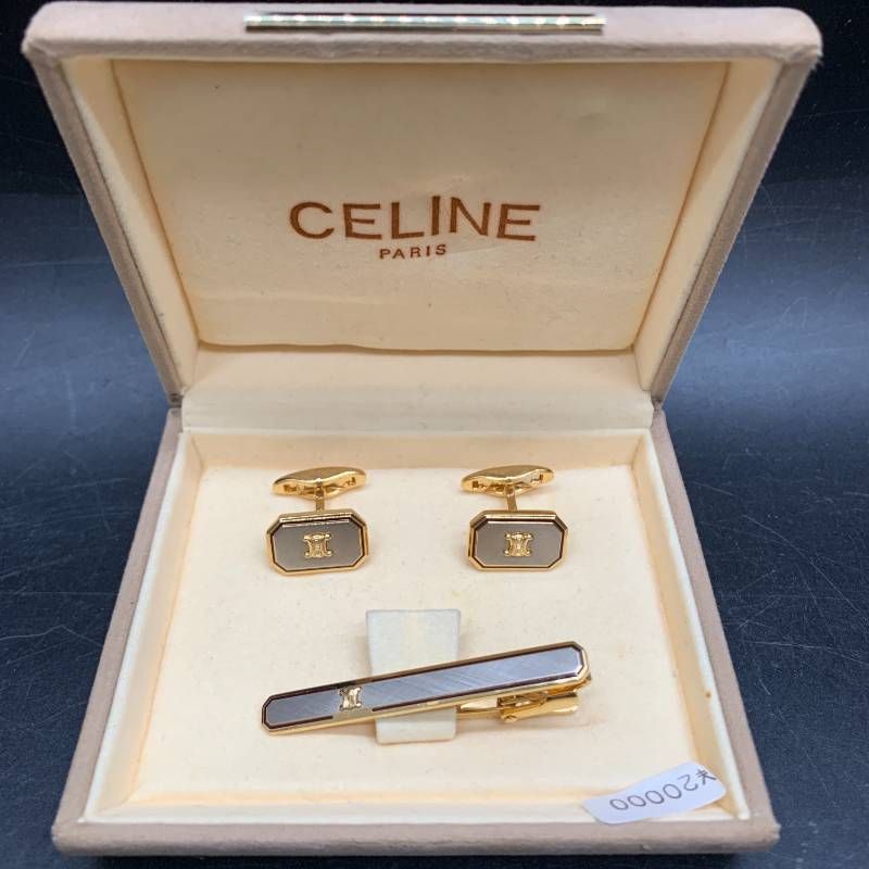 【正規品】CELINE/セリーヌ カフリンクス/ネクタイピン/カフスボタン CELINE（セリーヌ） カフス ネクタイピン ライセンス メタル シルバー