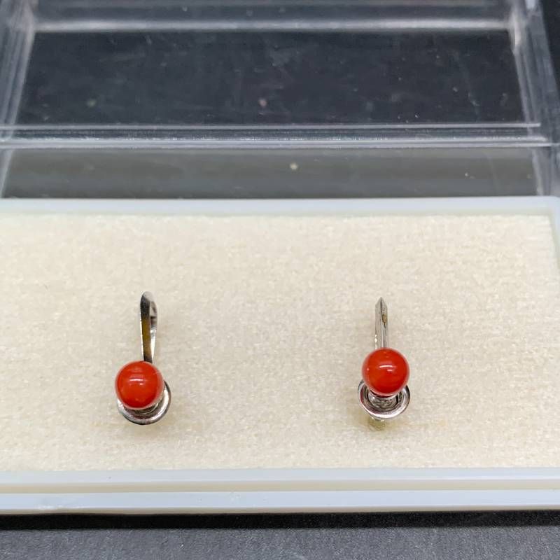 T418 Unused Storage Coral Coral Genuine Coral Earrings Accessory Jewelry Clasp Silver STEARLING 925