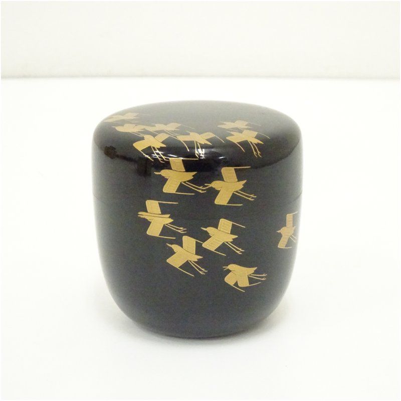 桂山造 漆塗千鳥蒔絵中棗（共箱） 茶道 茶道具 おしゃれ 茶器 なつめ