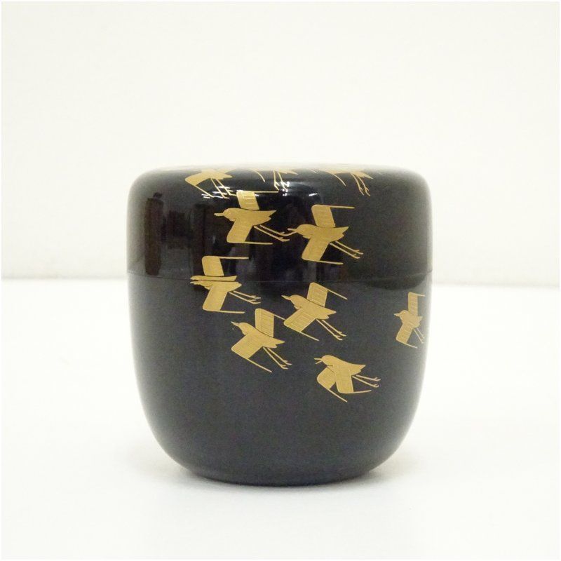 桂山造 漆塗千鳥蒔絵中棗（共箱） 茶道 茶道具 おしゃれ 茶器 なつめ
