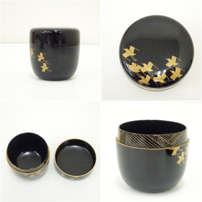 桂山造 漆塗千鳥蒔絵中棗（共箱） 茶道 茶道具 おしゃれ 茶器 なつめ