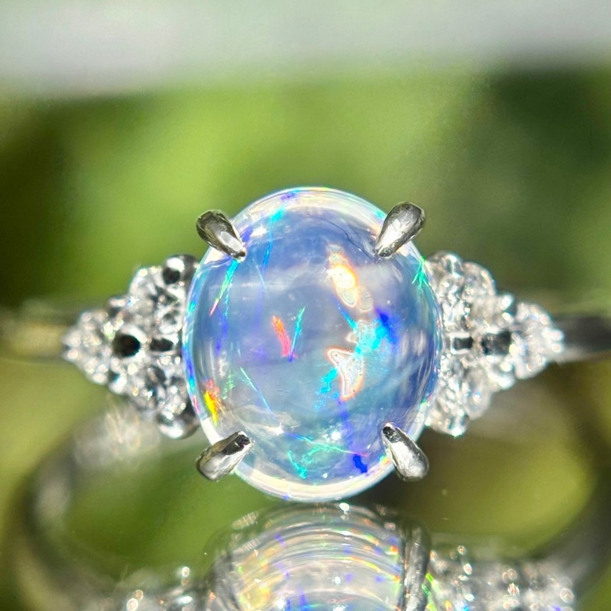 Pt900 ウォーターオパール1.54ct ダイヤモンド0.20ct リング Pt900 