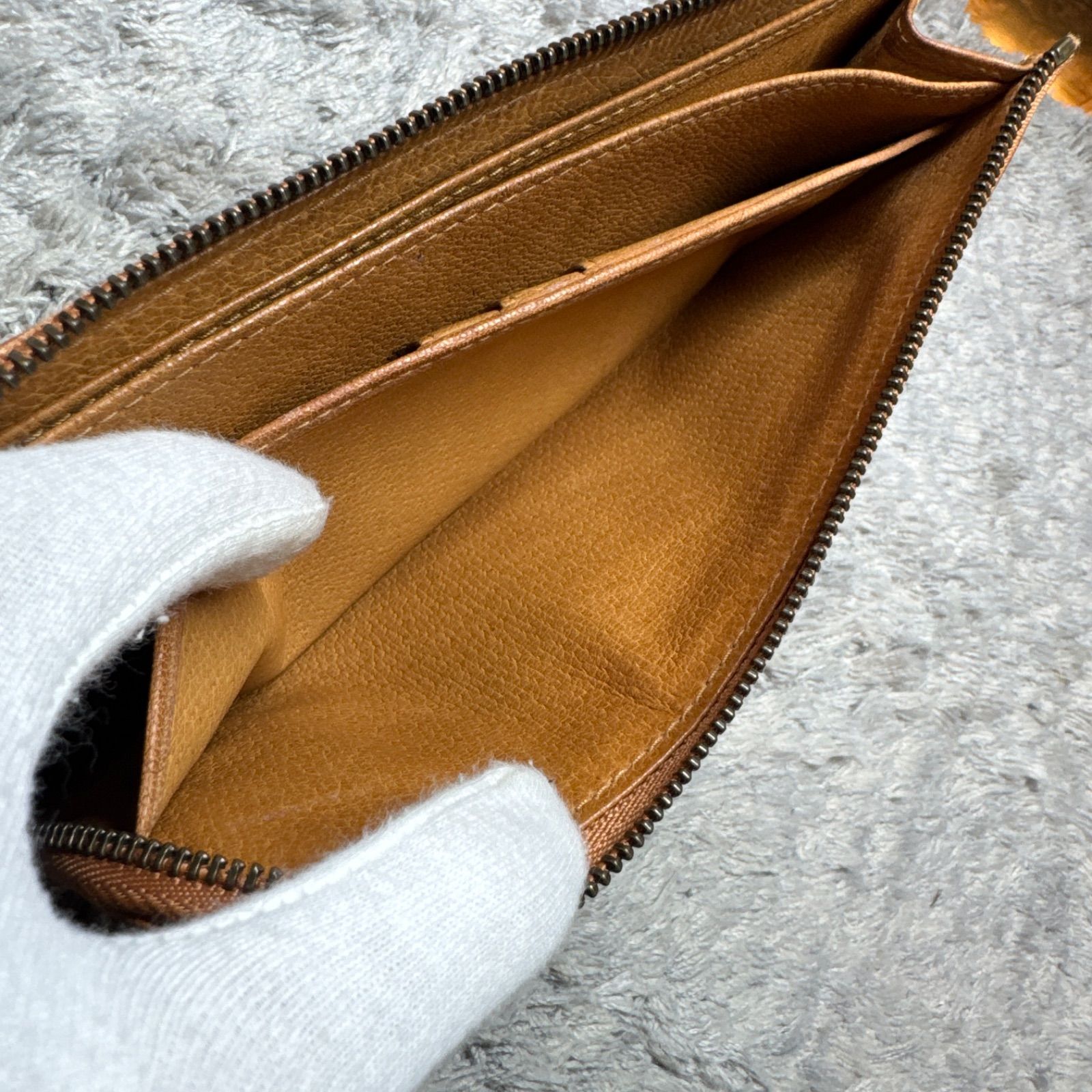 genten ゲンテン 長財布 本革 レザー L字ファスナー ブラウン - メルカリ