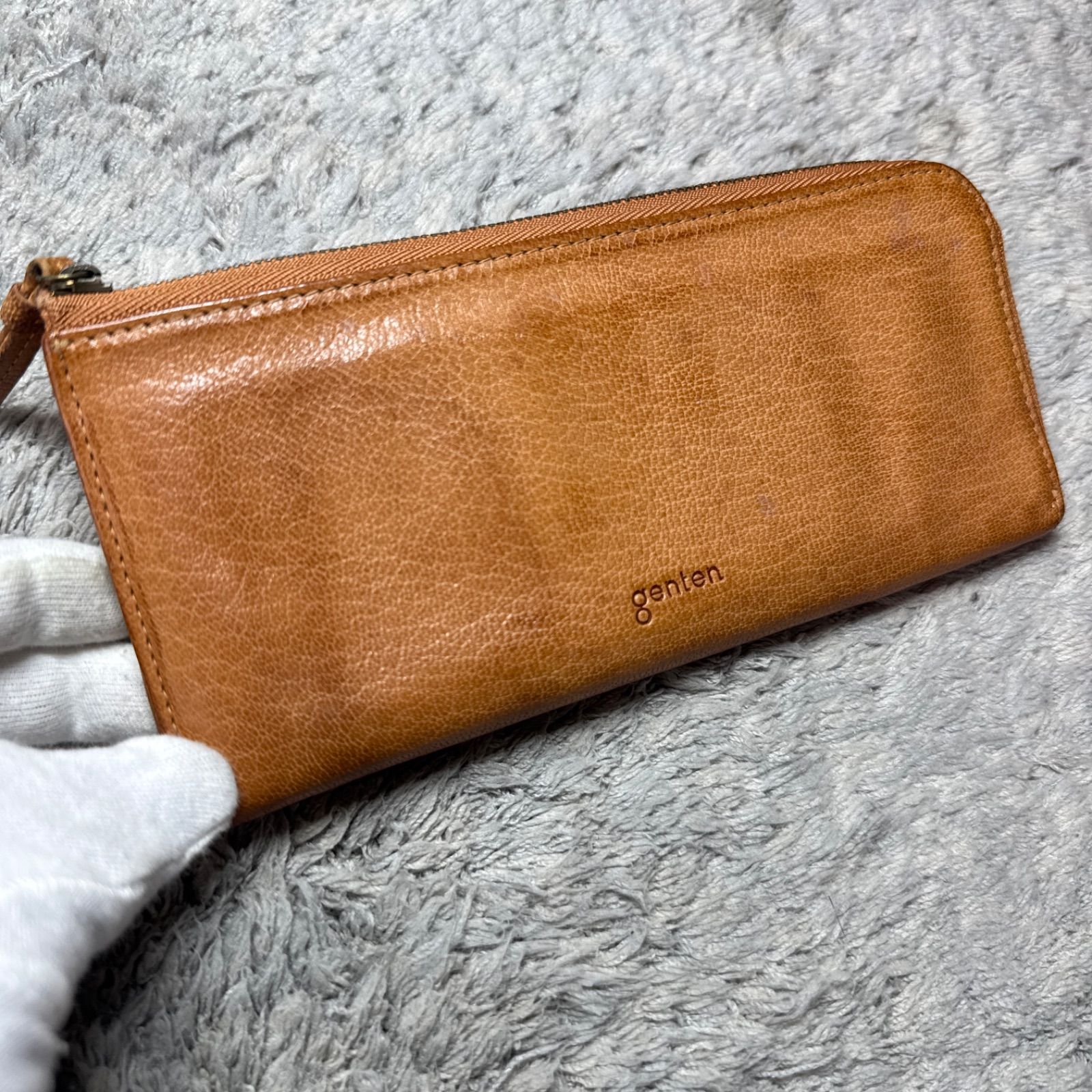 genten ゲンテン 長財布 本革 レザー L字ファスナー ブラウン - メルカリ