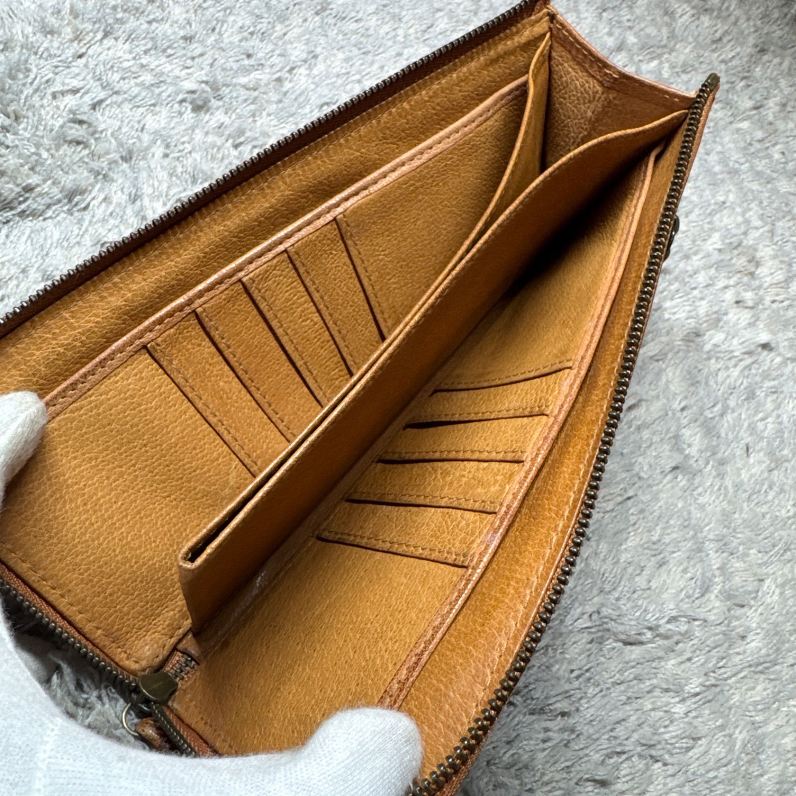 genten ゲンテン 長財布 本革 レザー L字ファスナー ブラウン - メルカリ