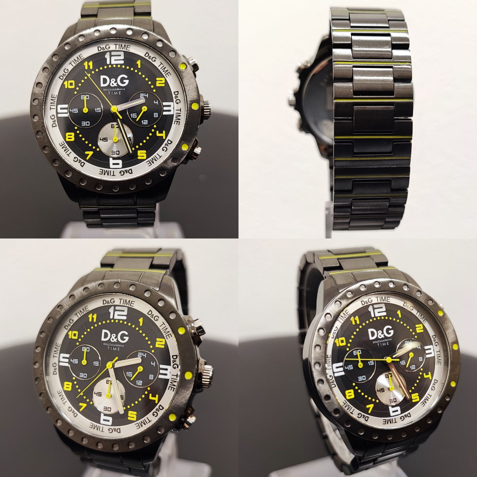 D&G TIME クロノグラフ メンズ腕時計 電池交換済/QZ稼働 メタリック系 