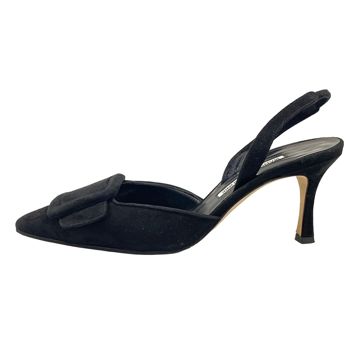 MANOLO BLAHNIK ブラックレザーサンダル 36½　23.5㎝～24㎝ マノロブラニク サンダル 36 1/2 レディース 黒 レザー MANOLO BLAHNIK