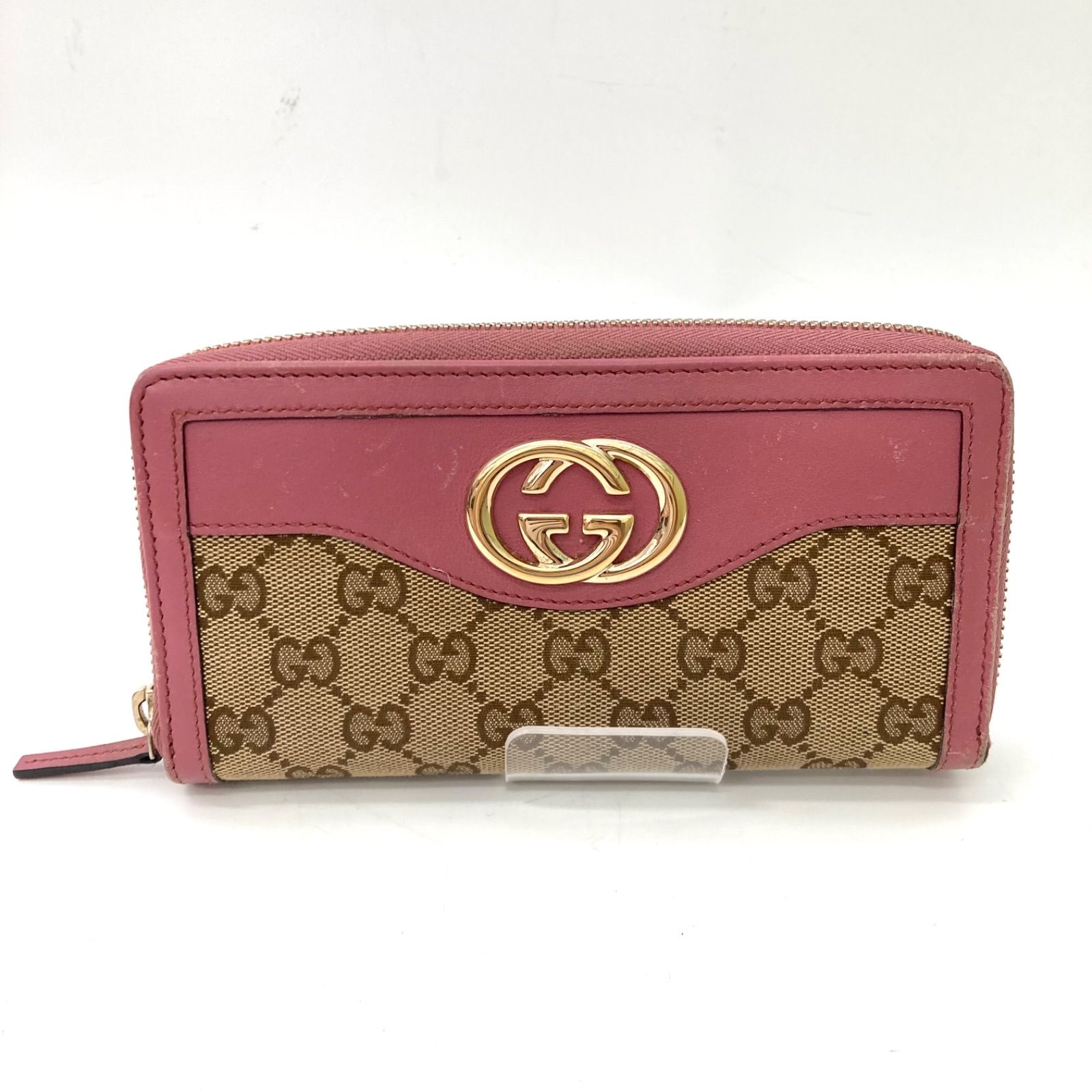GUCCI】グッチ 長財布 ラウンドファスナー GGキャンバス ピンク