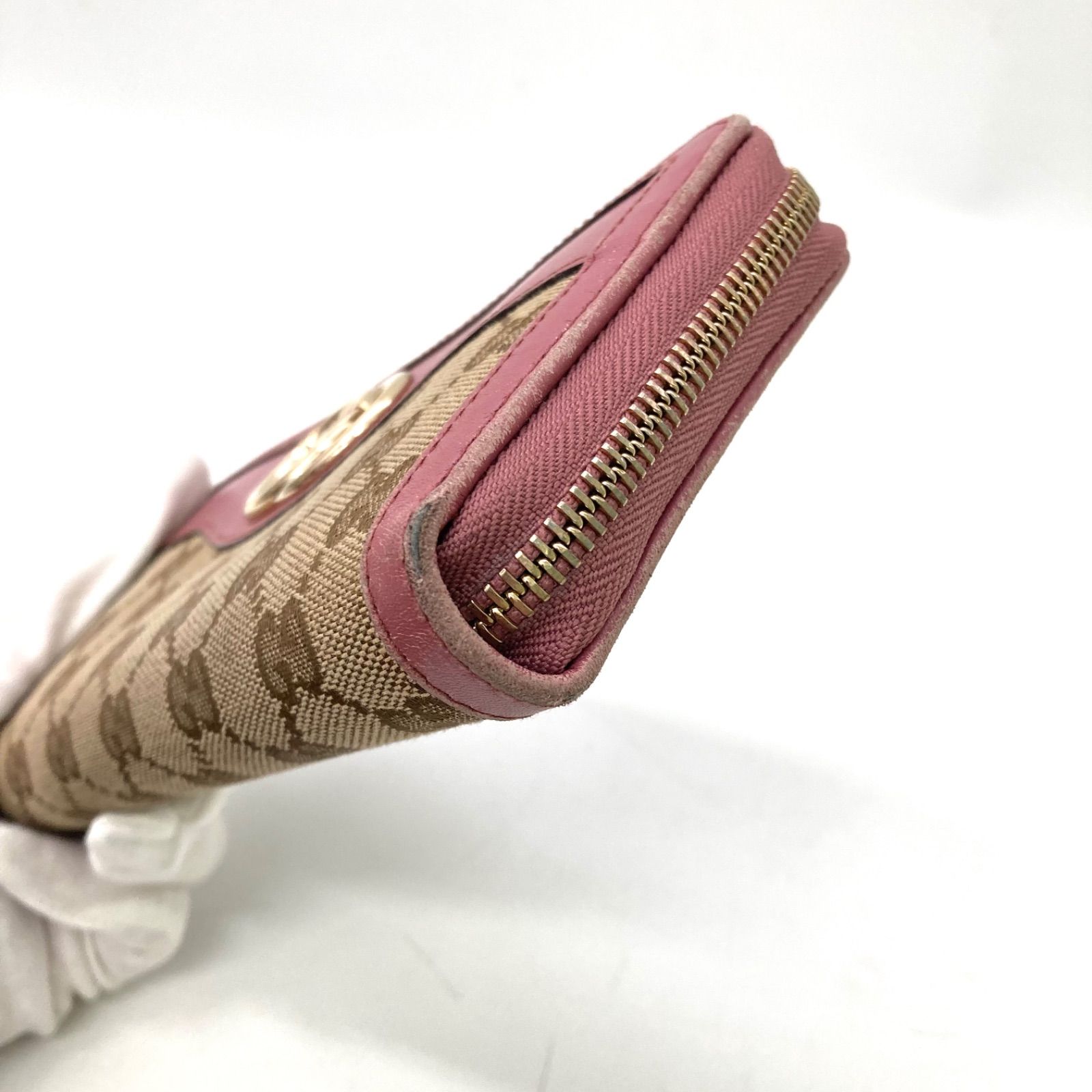 GUCCI】グッチ 長財布 ラウンドファスナー GGキャンバス ピンク
