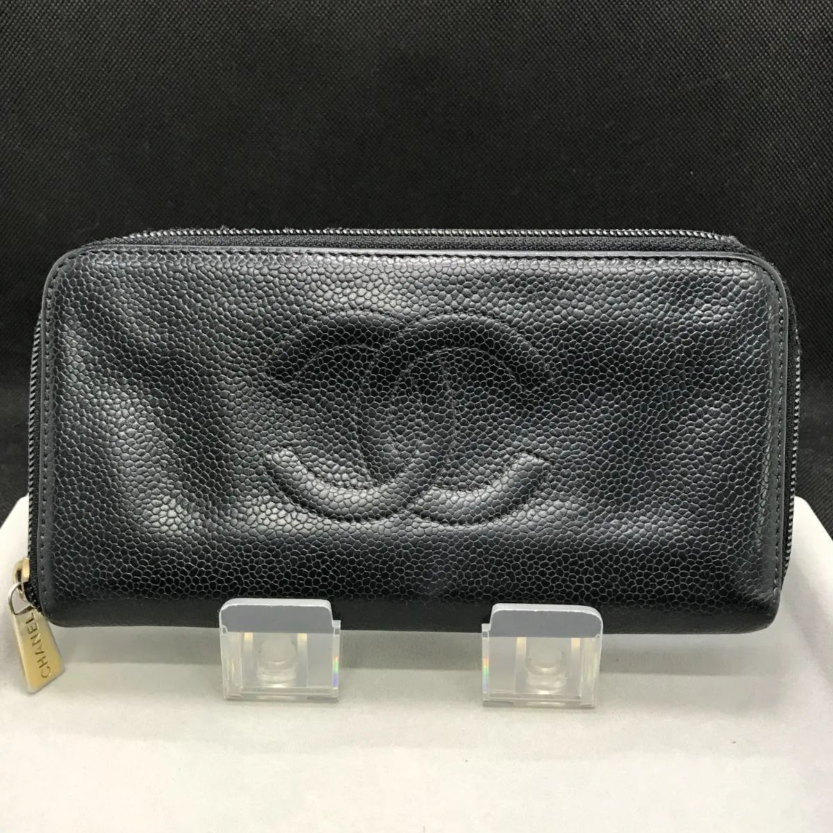 CHANEL　シャネル　長財布　ココマーク　キャビアスキン　レザー　ブラック系　1472