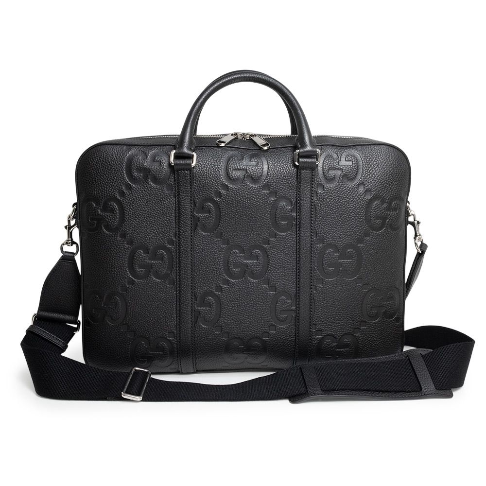 グッチ 658573 ブリーフケース ジャンボGGレザー ブラック 2way 斜め掛け ショルダー ビジネスバッグ レザー シルバー金具 GUCCI（未使用　展示品） グッチ 658573 ブリーフケース ジャンボGGレザー ブラック 2way 斜め