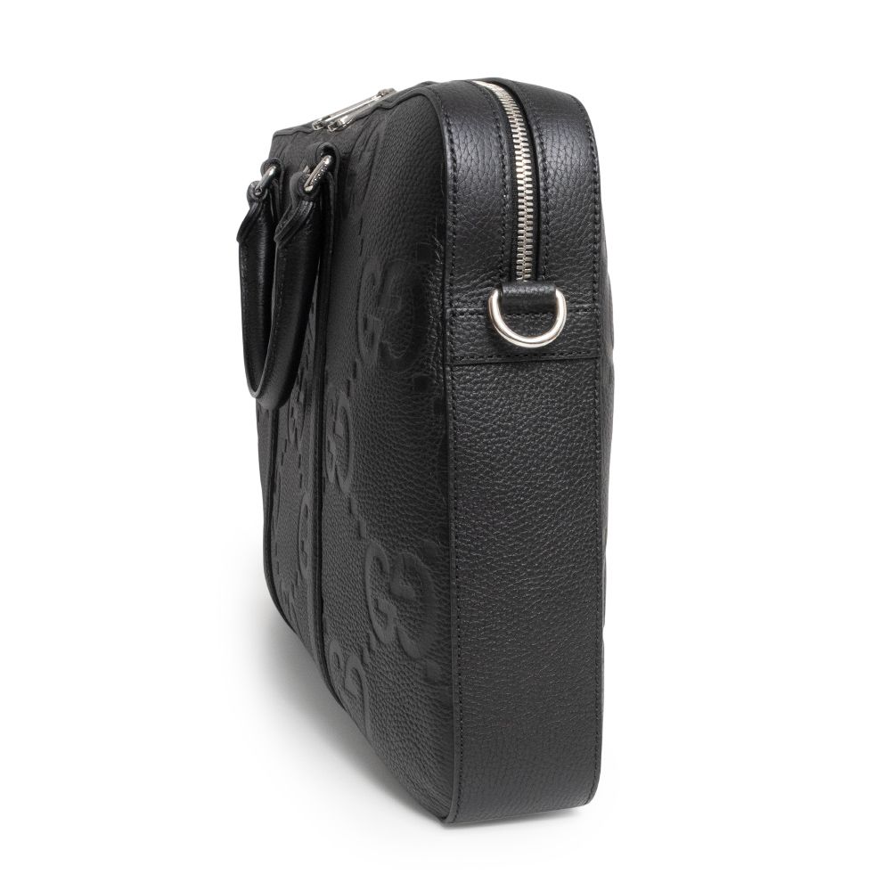 美品 GUCCI レザーケース ブラック グッチ 658573 ブリーフケース ジャンボGGレザー ブラック 2way 斜め