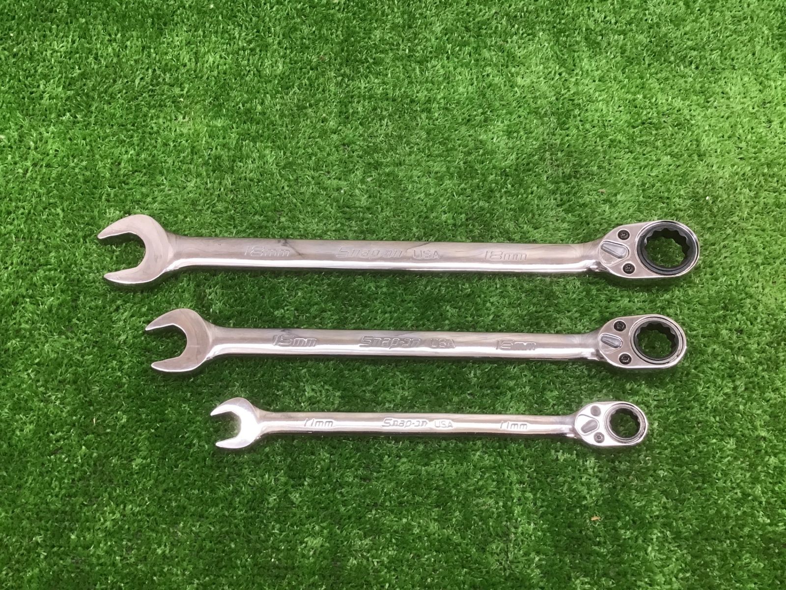 【中古動作品】Snap-onコンビネーションラチェットSOXRRM(11.15.18)3本【セット〇アクトツール富山店〇BR