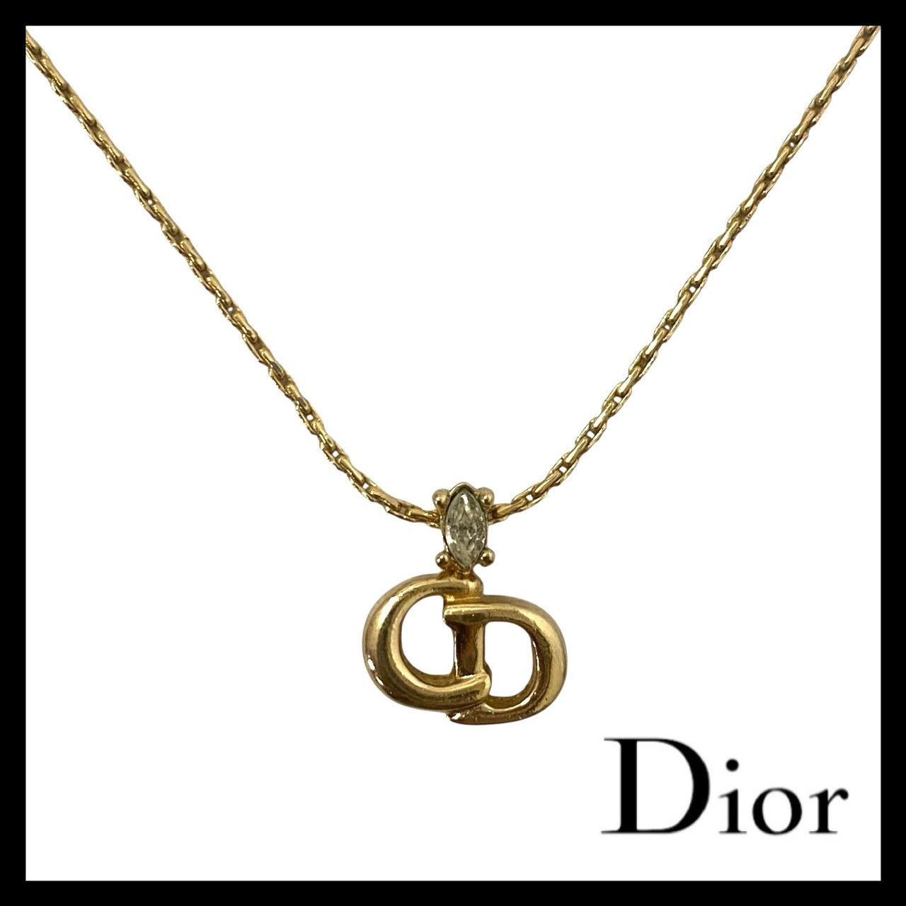 Dior】CDロゴ ネックレス ゴールド/金カラー ストーン ヴィンテージ