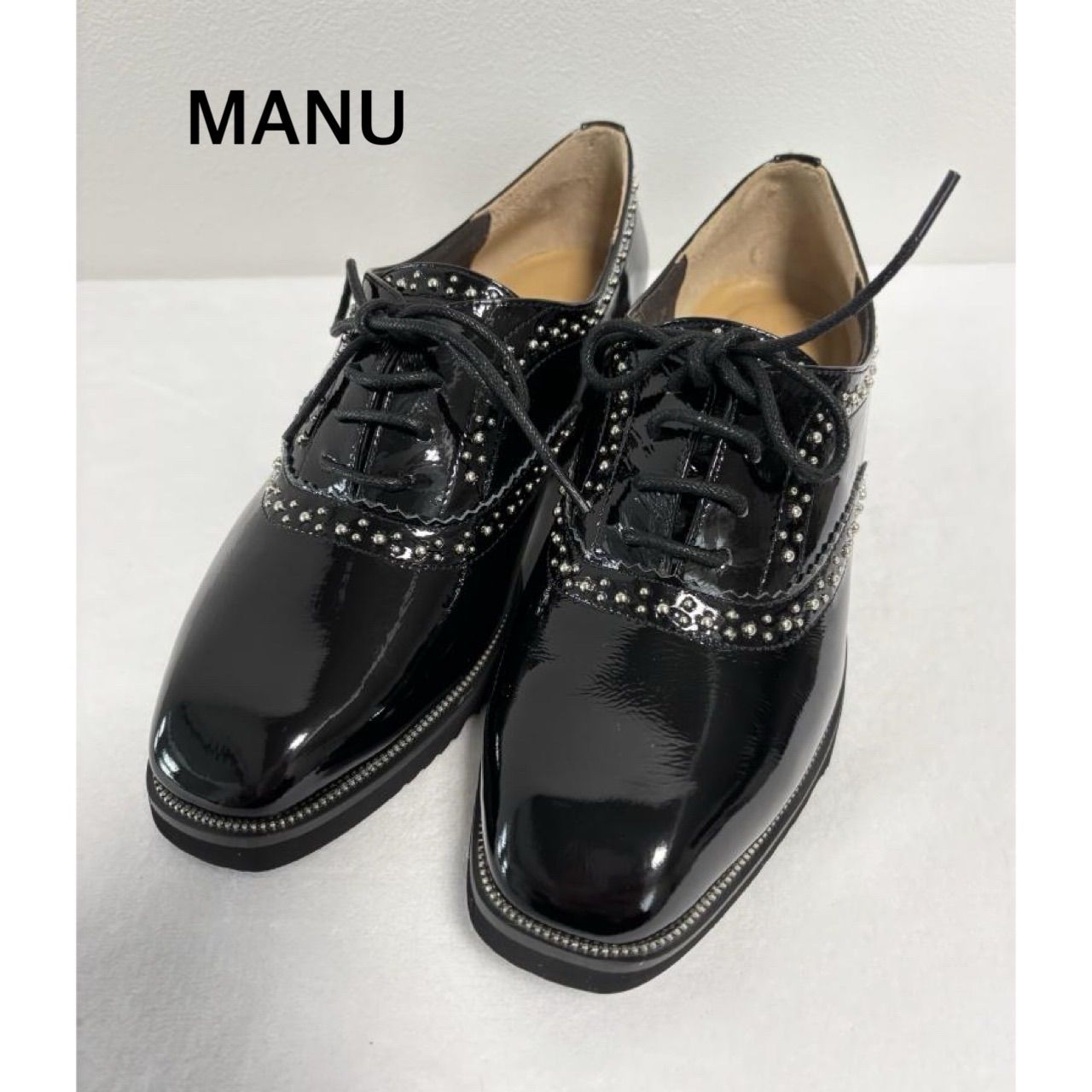 MANU マニュ モードエジャコモ レースアップシューズ 24cm ブラック お 
