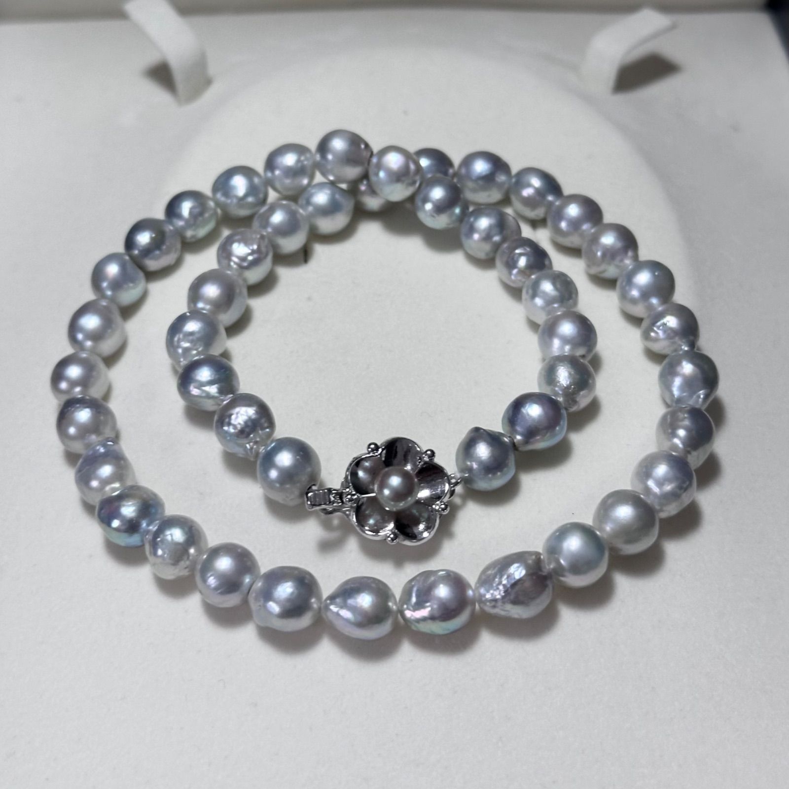 テリ強✨大珠】 あこや真珠 7.7-8.2mm パール ブルーグレー ネックレス 