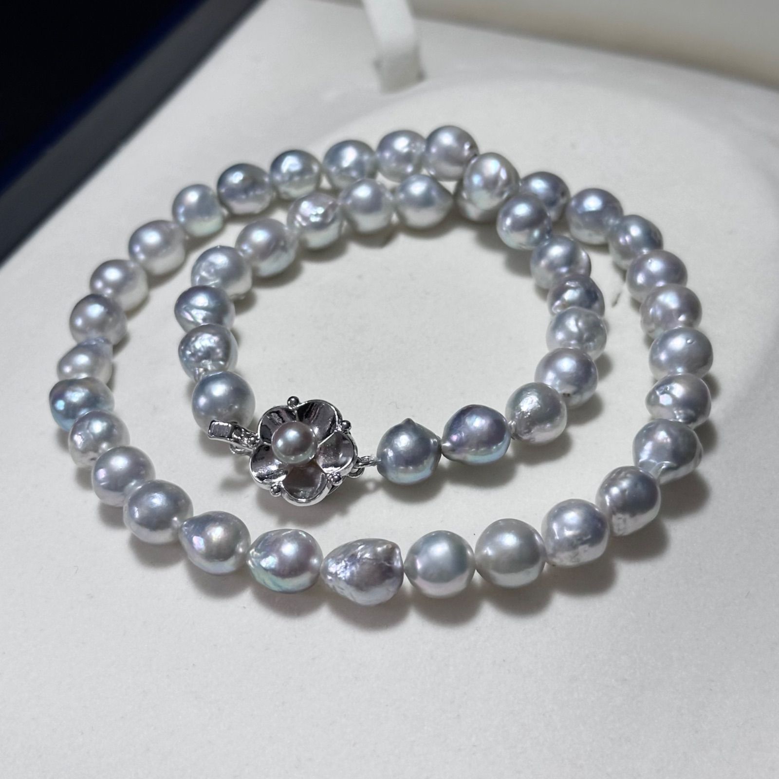 テリ強✨大珠】 あこや真珠 7.7-8.2mm パール ブルーグレー ネックレス 
