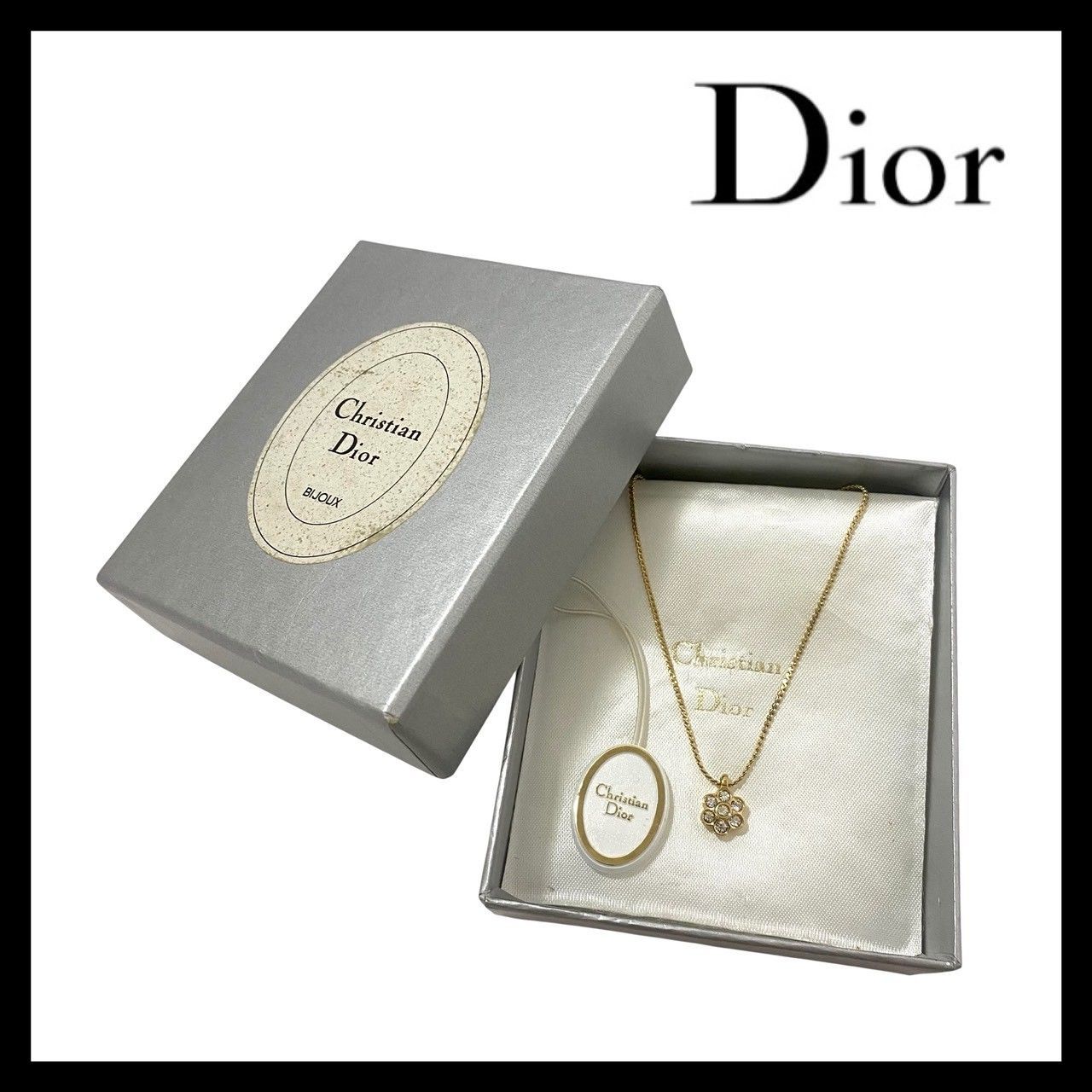 Dior】フラワー/花 ラインストーン ネックレス ゴールド/金カラー