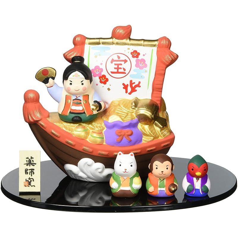【新品】 [薬師窯] 五月人形 日本製 端午の節句 ミニ コンパクト 手のひらサイズ 陶器 錦彩 宝船飾り(桃太郎) 1