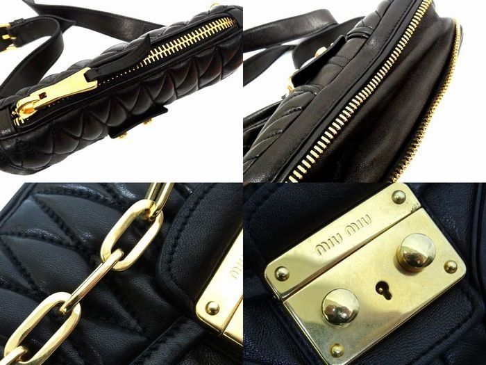 MIUMIU ミュウミュウ ■ RT0548 ナッパ バイカー レザー 2WAY ハンドバッグ ショルダーバッグ ゴールド金具 レディース ブラック □８D MIUMIU ミュウミュウ □ RT0548 ナッパ バイカー レザー 2WAY