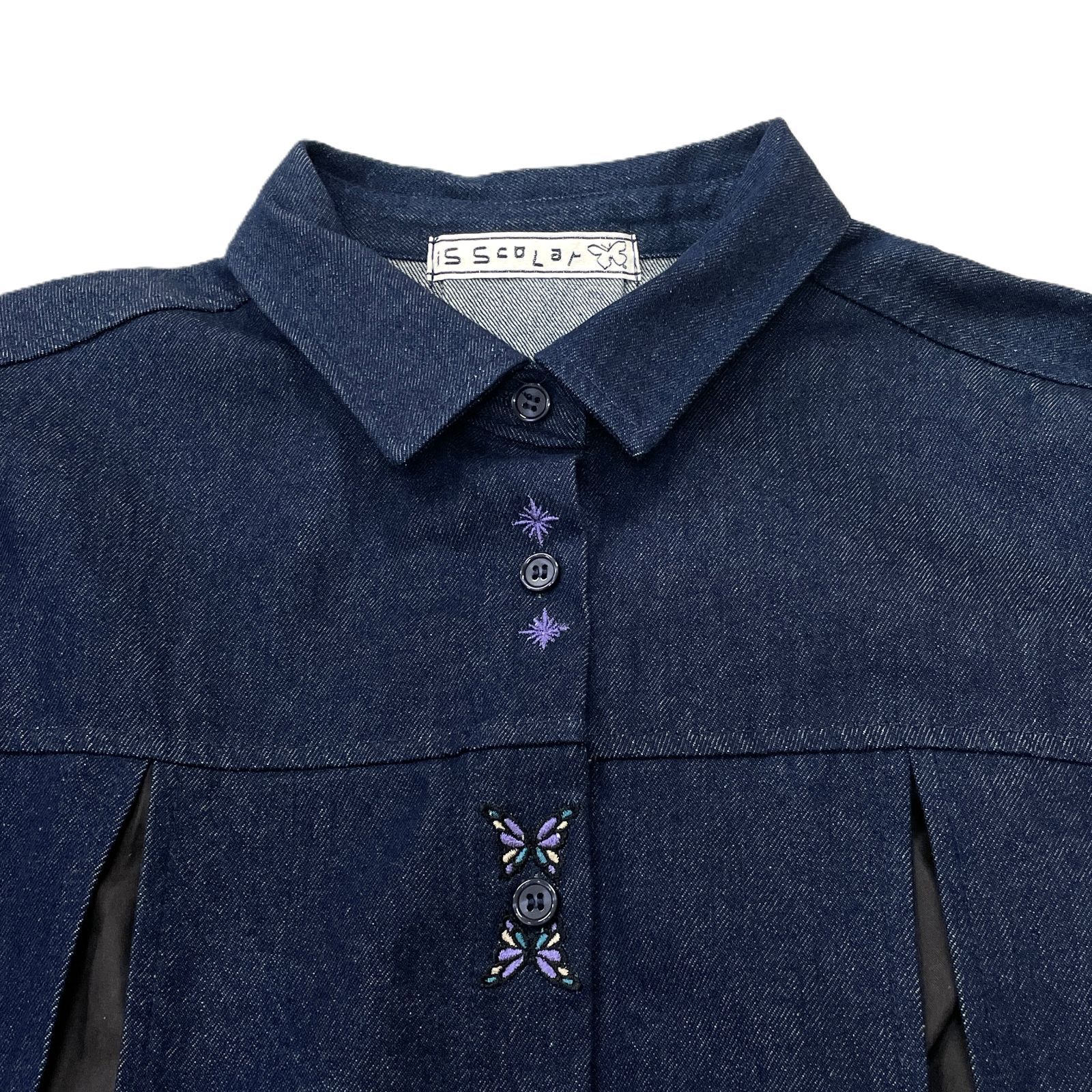 iS ScoLar イズスカラー 蝶刺繍切替デニムシャツワンピース M 