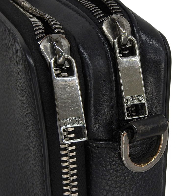 ディオール CHRISTIAN DIOR ショルダーバッグ ウォレットショルダー レザー ブラック 中古 新入荷 OB2856 ディオール CHRISTIAN DIOR ショルダーバッグ ウォレットショルダー