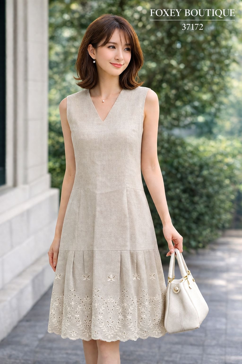 【未使用級】【参考価格129,600円】【クリーニング済】FOXEY BOUTIQUE 37172 フォクシーブティック38 ナチュラル ガーデニア ワンピース ドレス カットワーク刺繍 上品 美シルエット セレモニー エレガント 人気商品 27,548円