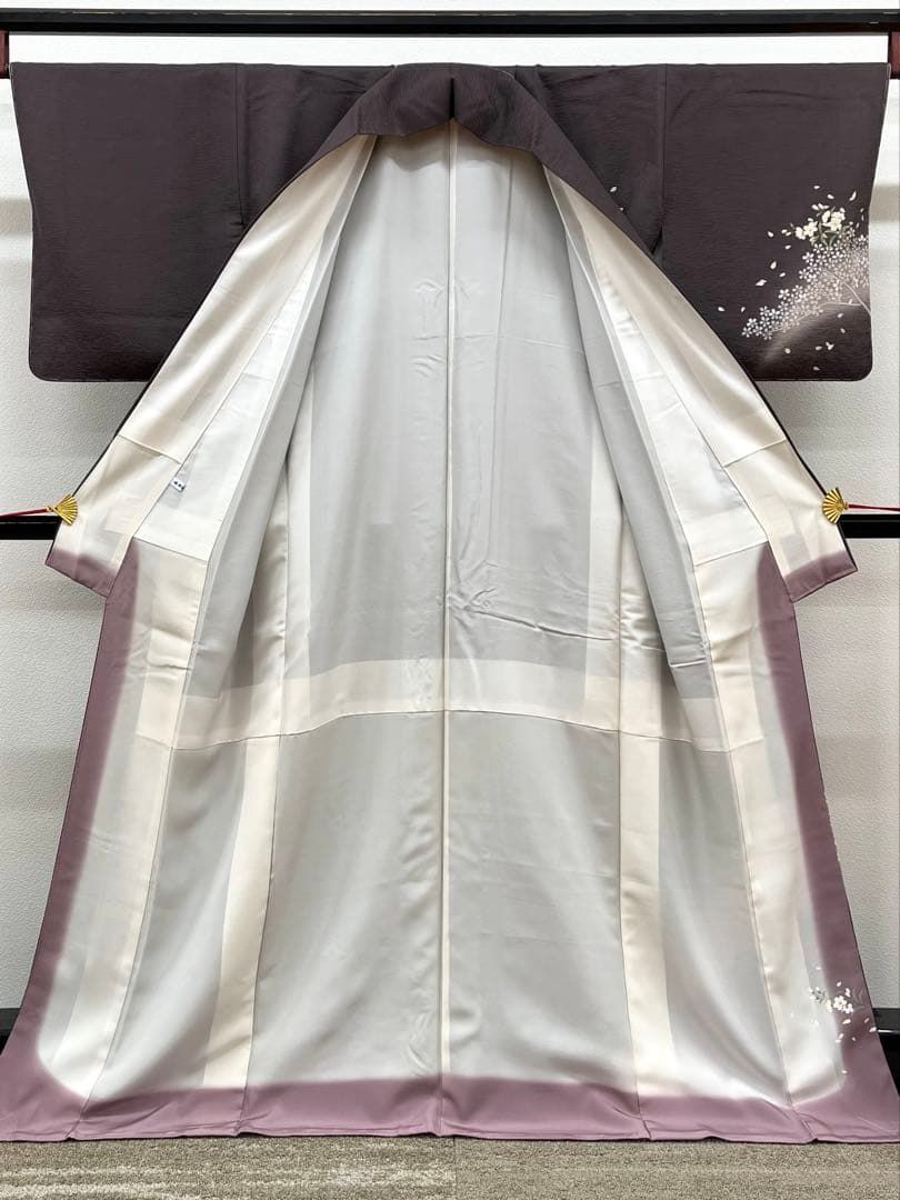 付け下げ 金彩 手描き 桜 正絹 躾糸付き パールトーン加工済 A308 