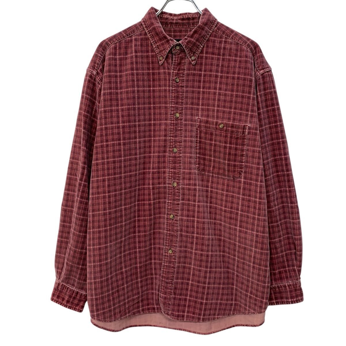 Eddie Bauer 長袖 チェックシャツ L ワインレッド エディーバウアー ボタンダウン コーデュロイ チェック柄 アメカジ 秋物 a804-5649