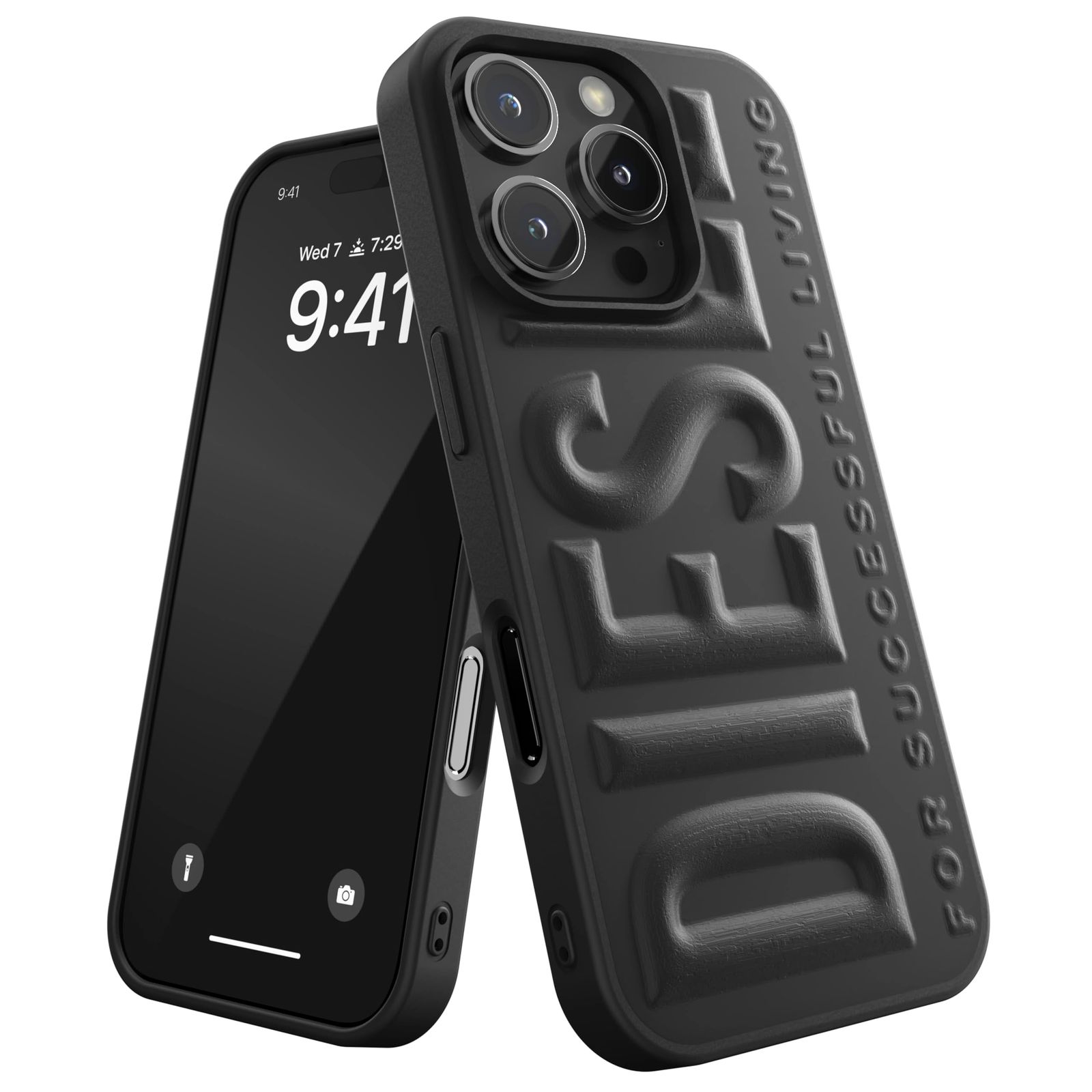 DIESEL iPhone16pro 用 互換 ケース 3Dロゴ ポリウレタン おしゃれ ブランド ロゴ デザイン 黒 （ ディーゼル iPhone 16 Pro 向け カバー ブラック ） [iPhone 16 Pro]
