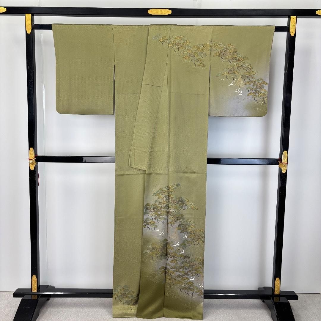 訪問着 松の木模様 鳥 流水 金彩 暈し 呉竹鼠色 K-5882 訪問着 松の木模様 鳥 流水 金彩 暈し 呉竹鼠色 K-5882 - メルカリ