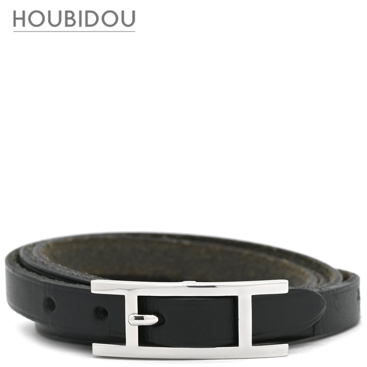 HERMES エルメス レザー シルバー 3連 ロング ブレスレット □H刻印 HERMES エルメス レザー シルバー 3連 ロング ブレスレット □H刻印