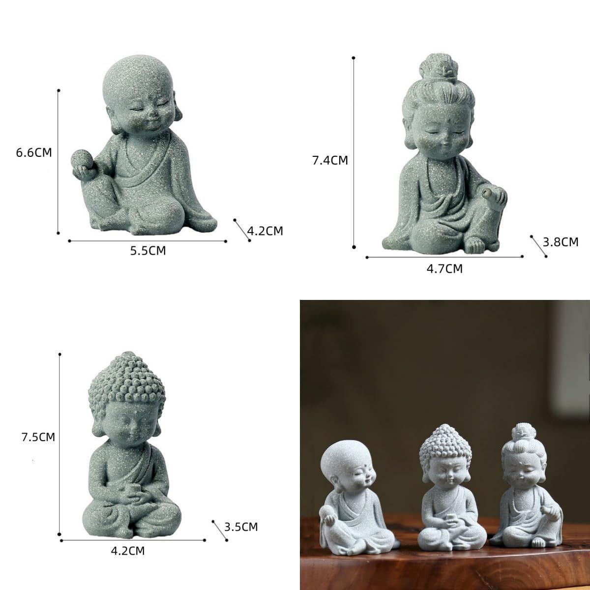 在庫セール】仏像 置物 お地蔵さん 観音菩薩 釈迦如来 3個セット 石 