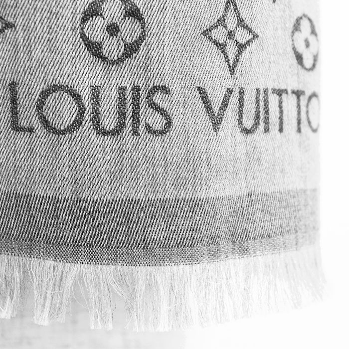 【極美品】LOUIS VUITTON ルイ・ヴィトン ストール メンズ レディース ユニセックス M71619 シグネチャー LV モノグラム エッセンシャル ジャガード コットン100％ フリンジ 大判 小物 グレー ブラック 灰色 黒 イタリア製 駅南やまご質店オンラインショップ / ヴィトン ストール モノグラム