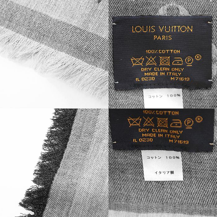 【極美品】LOUIS VUITTON ルイ・ヴィトン ストール メンズ レディース ユニセックス M71619 シグネチャー LV モノグラム エッセンシャル ジャガード コットン100％ フリンジ 大判 小物 グレー ブラック 灰色 黒 イタリア製 極美品】LOUIS VUITTON ルイ・ヴィトン ストール メンズ レディース