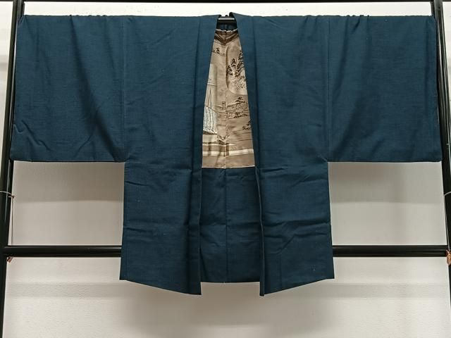 平和屋着物∞男性　羽織　紬地　高麗納戸色　キングサイズ　正絹　逸品　CABE4920ua 38,025円