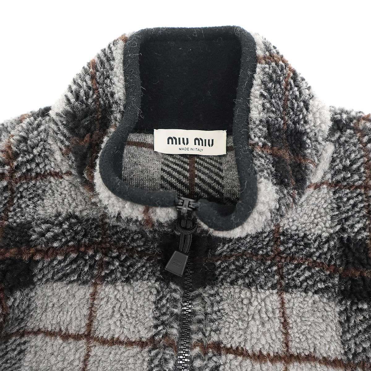 miu miu ミュウミュウ 25AW チェック柄 テディジッパー フリース 