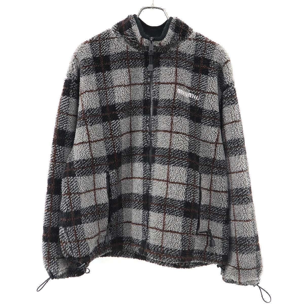 miu miu ミュウミュウ 25AW チェック柄 テディジッパー フリース 