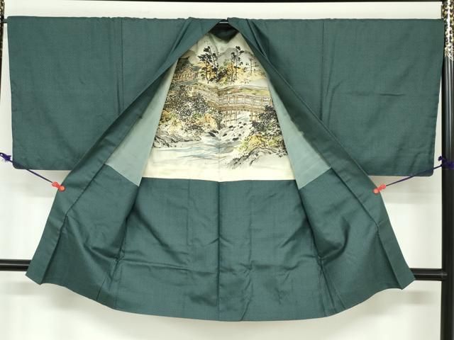 平和屋着物○男性 紬 アンサンブル 長羽織 100亀甲 総詰め 正絹 逸品