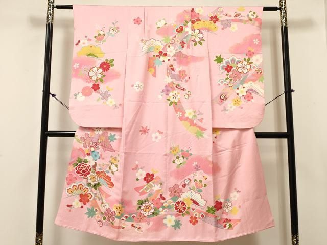 平和屋着物[]七五三 女の子 7歳 祝着 四つ身 友禅 孔雀花文 逸品